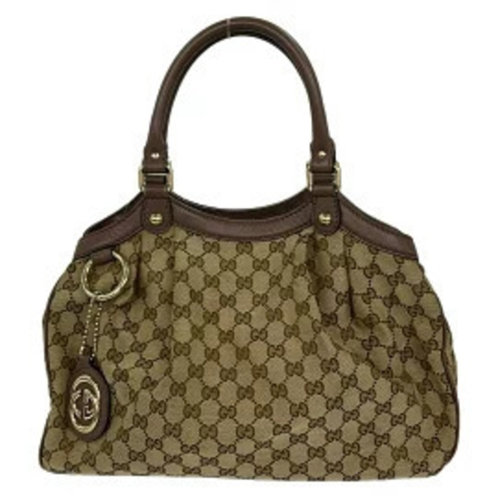 Gucci Sukey GG Tote Bag Beige Cream x Brown Leather